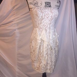 Beautiful white lace over nude fabric